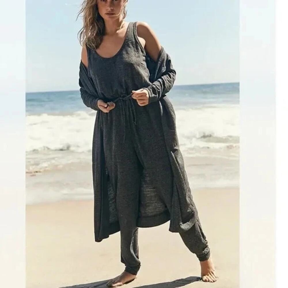 Free People Beach Bicoastal Sleeveless Scoop Neck Tank Jumpsuit Heathered Gray S